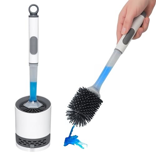 Escobilla Baño con Dispensador Jabon - Escobilla Baño Silicona - Escobillas De Baño con Dispensador - Toilet Brush - Nivel Visible, Depósito Recargable, Soporte De Pared y Bandeja Antigoteo para WC