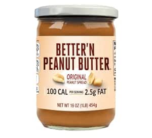 Original Low Fat Peanut Butter Spread by Better’n Peanut Butter, Creamy Low-Calorie Peanut Spread with No Saturated Fat, Gluten Free, Dairy Free, Non GMO, Kosher, Pack of 3, 16 oz. Glass Jars