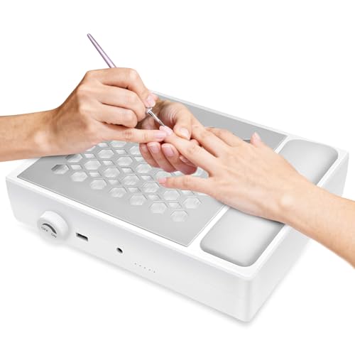 FAHKNS Nail Dust Collector for Nail Tech & Acrylic Nail Polishing, Adjustable Speed Nails Extractor Vacuum, Powerful Vacuum Fan, Low Noise, Reusable Filter & Magnetic Detachable Nail Salon