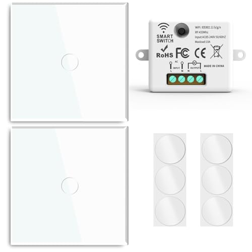 Acmerota interruttore senza fili della luce, 85-240V 10A, 100M di portata, 2 telecomandi e 1 ricevitore, interruttori da parete senza fili per l'illuminazione della casa, nessun cablaggio richiesto