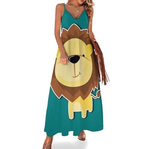 Robe d'été longue et légère contre la chaleur avec imprimé lion dessin animé