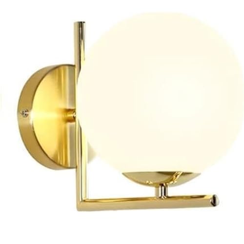 ミッドセンチュリーモダングローブミルクガラス壁取り付け用燭台ヴィンテージゴールド球形バスルーム化粧台壁照明器具ファームハウス廊下壁取り付けランプ寝室ベッドサイドバルコニー廊下玄関用