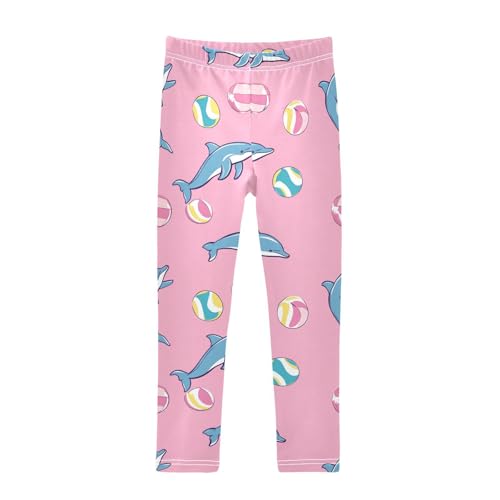 Cute Pink Dolphins Girls' Leggings Toddler Doodles Beach Balls Kids Yoga Pants Dance Active Tights 4T
