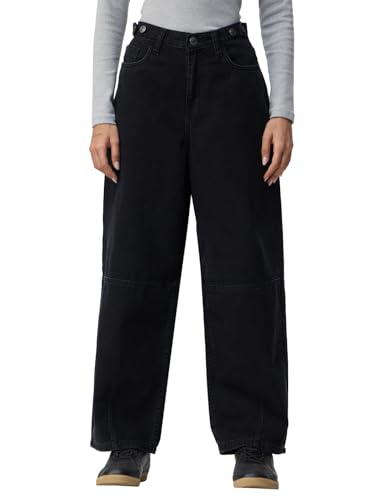Image of The Souled Store: Barrel-Fit Denim: Women and Girls Washed Cotton Twill Barrel Fit Lightweight Adjustable Rise Everyday Casual Denim Jeans