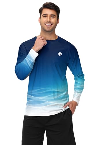 Image of AOBUTE Mens Long Sleeve Swim Shirt Quick Dry Sun Protection Rash Guard