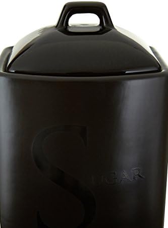 Premier Housewares Tea Coffee Sugar Set Alphabet Kitchen Storage Jars Black Ceramic Lid Canisters Sets For The Kitchen Tea and Coffee Containers