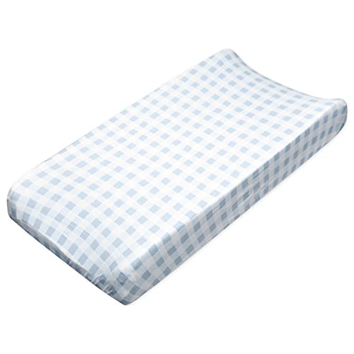 Image of HonestBaby Boys Organic Cotton Changing Pad Cover, Blue Painted Buffalo Check, One Size