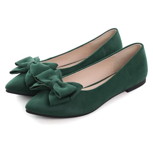 Image of SAILING LU Womens Bowknot Ballet Flats Pointy Toe Suede | Casual Flat Shoes, Dressy Wear to Work, Moccasins, Slip-Ons