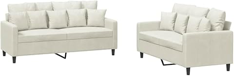 vidaXL Juego de Sofás 2 pzas, Sillones de TV con Cojines, Sofás de Descanso Relax, Asientos Tapizados para Salón Hogar, Terciopelo Crema