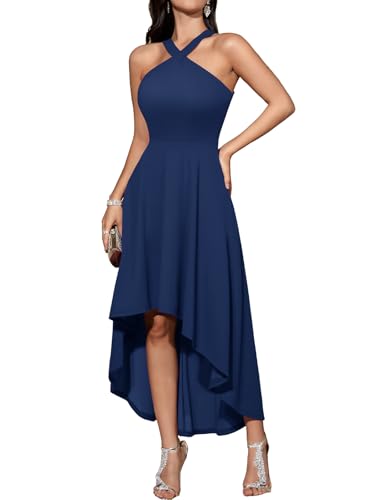 DRESSTELLS Damen Cocktailkleid Formaler Halfter Hochtief Kleider Hochzeit Gast Abend Party Graduierung Kleid Navy M