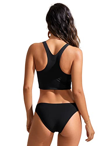 CRZ YOGA Womens Racerback Bikini Tops Quick Dry High Neck Modest Swimsuit Padded Sports Bathing Suit2