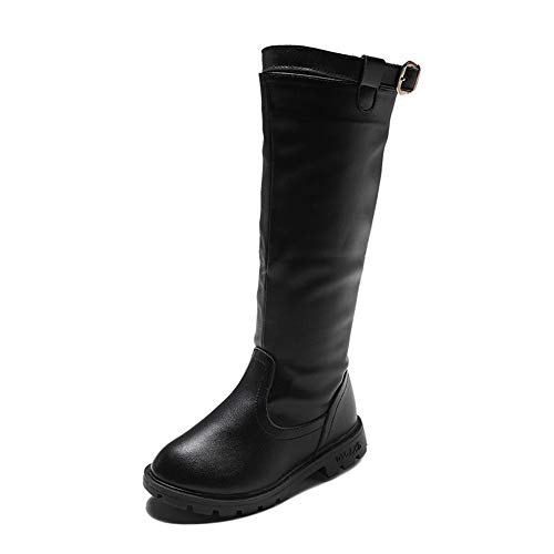 TangDao Kids Girl's Waterproof Side Zipper Fur Lined Knee High Tall Riding Boots Girls Leather Winter Boots Dress Princess Shoes Outdoor Snow Boot