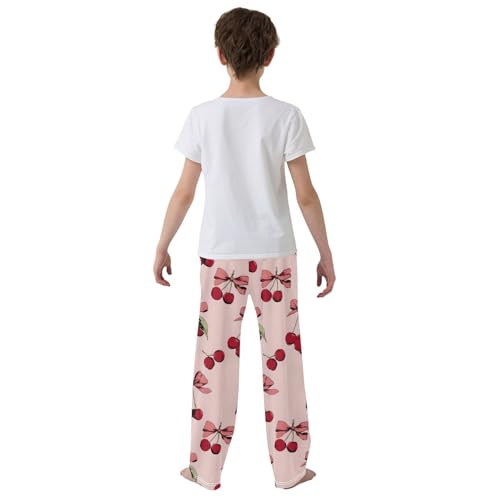 Cherry Pink Bow A Pajama Pants Long Sleep Pant Soft PJ Bottoms Sleepwear3