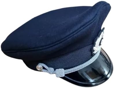 Military Style Navy Officer Visor Cap, Dark Blue with Silver Emblem, Vintage Replica