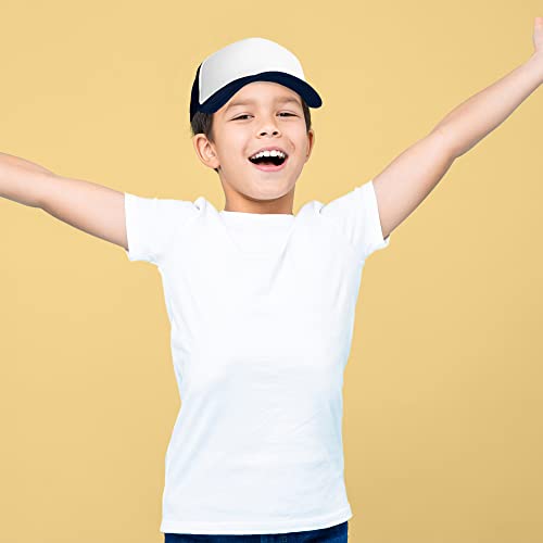 Dalix Youth Trucker Hat Mesh Adjustable Blank Cap Snapback In Navy Blue And White #TOP5