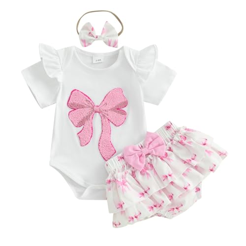 Newborn Baby Girl Summer Clothes Bow Embroidery Short Sleeve Romper Bodysuit Ruffle Shorts Headband 3Pcs Set Cute Outfits