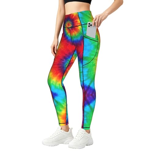 SABFWF Leggings da donna con stampa tie dye, set da allenamento con tasche, per palestra, fitness e uso quotidiano, Nero , XXL