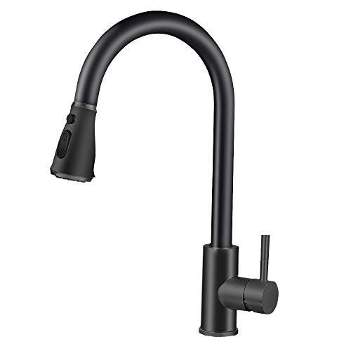 XUANLUO Sink Faucet Black Kitchen Faucet with Pull Down Sprayer Commercial Stainless Steel Laundry Single Handle Pull Out Kitchen Faucets Matte Black Without Deck Plate