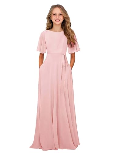 Chiffon Bridesmaid Dress for Juniors Short Sleeves Junior Dresses for Teen Girls with Pockets Girls Formal Dress2