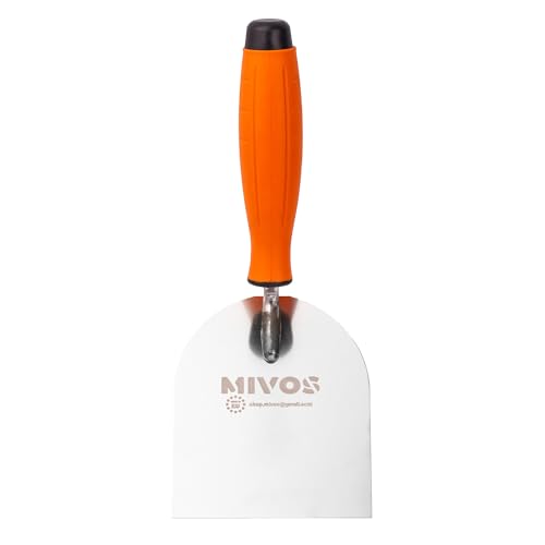 Mivos Stukkateurspachtel 100 x 120 mm mit Softgriff - Rostfrei - Edelstahl Maurerkelle 100 mm - Gipserspachtel - Putzerkelle - Kelle für Mauererarbeiten - Made in EU