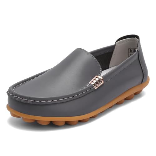 Image of Women's Comfortable & Lightweight Leather Loafers Slip-Ons Driving Walking Mocs Boat Shoes Cute Business Casual Dress Shoes Work Flats for Women