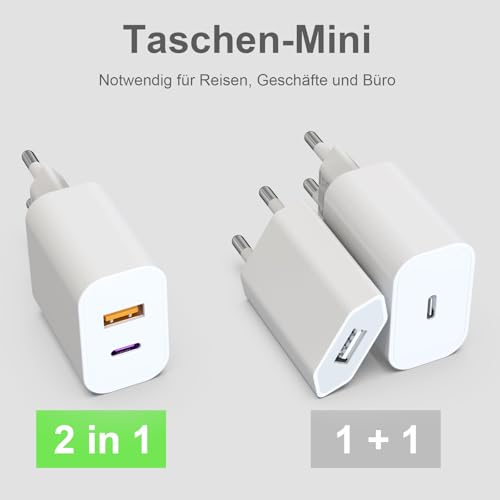 USB C Ladegerät 25W mit USB Adapter [ 2 in 1 ] 2er Pack Ladeadapter für iPhone/iPad/Kopfhörer/Handy Netzteil Mehrfach Ladestecker PD 3.0 Schnellladegerät Steckdose usbc Stecker Charger,Ohne Ladekabel