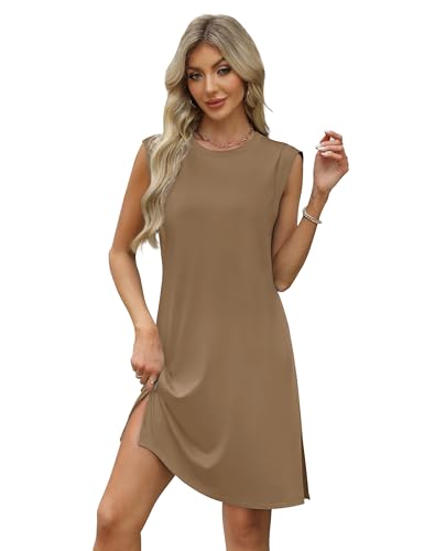 Summer Dresses for Women Round Neck Casual Loose Sleeveless Split Wrinkle-Free 2025 Midi Dress with Pockets4