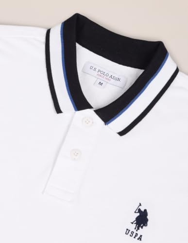 Image of U.S. POLO ASSN. Solid Slim Fit Polo T Shirt for Men - 100% Cotton, Half Sleeves Mens Tshirt - L, White