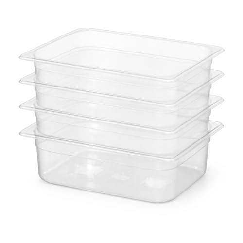 Bac Gastro GN 1/2 Polypropylène Transparent – Lot de 4 – Bac Gastronorme Professionnel avec Graduations – Empilable – Cuisine CHR, Stockage...
