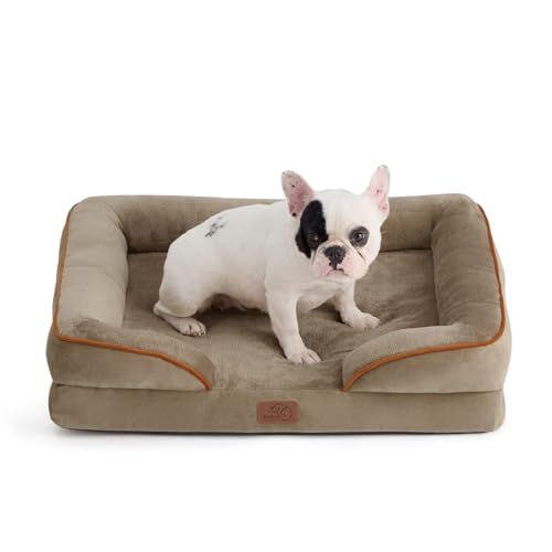Image of Bedsure Orthopedic Dog Bed Medium Size Dogs - Washable Medium Dog Cat Bed Waterproof, Comfort Pet Couch Sofa with Washable Removable Cover, Pets Bed with Nonskid Bottom, Hazel, 28 inch