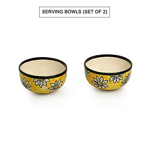Image of ExclusiveLane 'Californian Sunflower' Ceramic Bowls for Serving Bowls Set Snacks Bowl Set (2 Pieces, 400 ML) | Handpainted Microwave Safe Bowls for Kitchen Serving Bowls for Snacks Ceramic Bowls Set