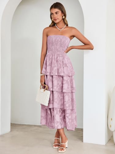 Image of Simplee Womens Summer Strapless Maxi Dress 2026 Boho Floral Off Shoulder Wedding Guest Dresses Tiered Beach Long Sundress