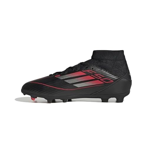 adidas F50 League Mid Football Boots FG/MG Kids Chaussures, Core Black/Iron Metallic/Lucid Red, 21 EU