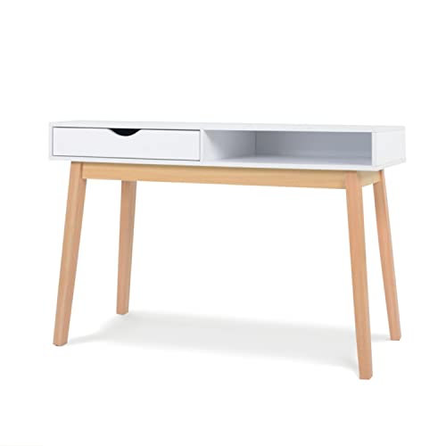 JUANIO Mesa de Consola Mueble Escritorio Color Blanco/Natural - Longitud 119 x Profundidad 37 x Altura 75 cm