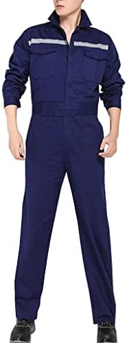 ZA-YZ Men's Coverall Overalls with Added Visibility, Long Sleeve Mechanic Work Boilersuit Jumpsuit with Multi Pockets (Color : Blue, Size : Medium)