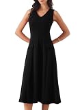 Allegra K Vestidos de Oficina para Mujer Cuello en V sin Mangas Corte A Vestido Midi de Trabajo Negro S