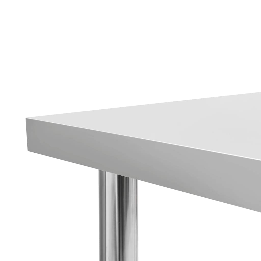 vidaXL Tavolo da Lavoro Cucina con Mensola Scaffale Ripiano Banco Credenza Buffet Dispensa Scaffalatura Bancone Cucina Mobile in Acciaio Inox