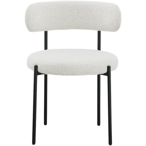 Meridian Furniture Beacon Collection Modern | Contemporary Boucle Fabric Upholstered Dining Chair with Matte Black Metal Frame, Set of 2, 22" W x 21" D x 30" H, Cream