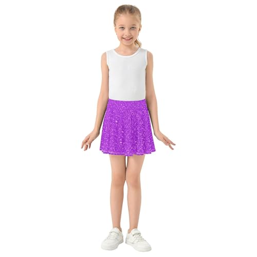 Cute Athletic Shorts for Girls Skorts Tennis Skirts for Kids Pleated Glitter Texture Purple Sparkling 4t3