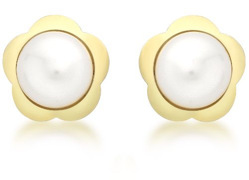 Clous fleur et perle or jaune 9 ct Carissima anti allergie pour femme
