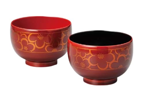 J-kitchens 味噌汁椀 日本製 花づくし 夫婦汁椀 白檀 (2客) 10.8cm 漆塗り 手塗り その壱