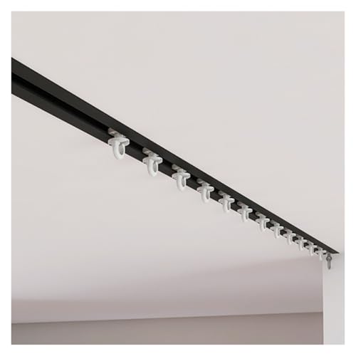 ZJKXJH Hidden Curtain Rod Rail Ceiling Mount Cuttable, Recessed Windows Curtain Track Set Room Divider, Invisible Straight Sliding Curtain Pole System, Custom Size(Black,6.5ft/198cm)