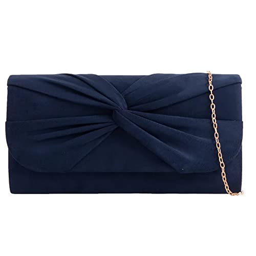 Sac à main en daim plissé, Pochette Sac pour bal de fin d'année, mariage, soirée, Bleu marine
