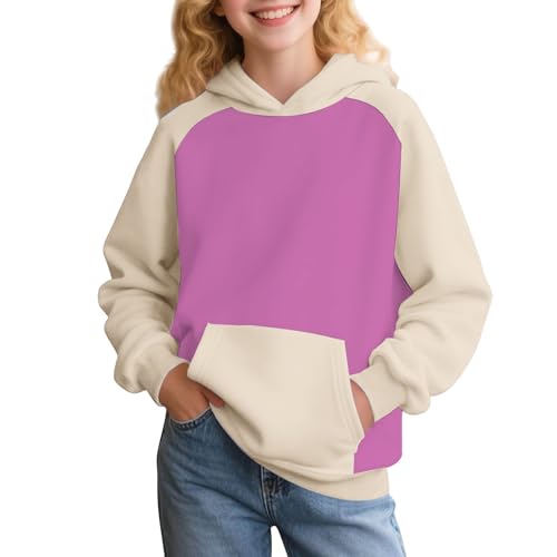 Cute Pink Hoodie for Girls Kids Color Block Trendy Sweatshirts Teen Girls Boys Clothes Y2k Pullover Tops with Pockets