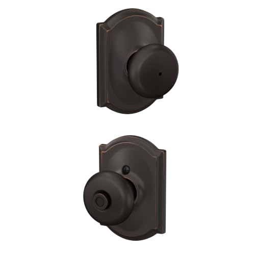SCHLAGE Plymouth Bed/Bath Privacy Door Handle with Lock, Aged Bronze