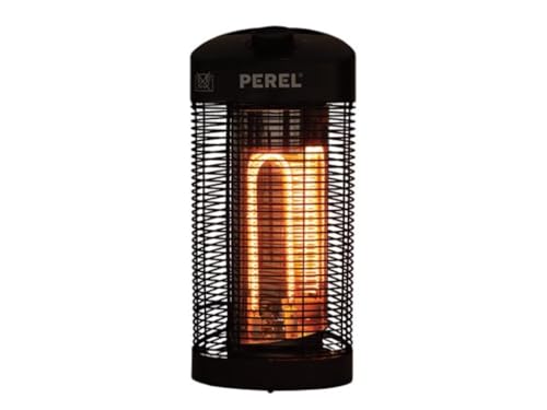 Perel Mobiler Terrassenheizer 1200W, 2 Heizstufen, IP34 spritzwassergeschützt, 120° Oszillation, Kippschutz, tragbarer Außenheizer und Innenheizung schwarz