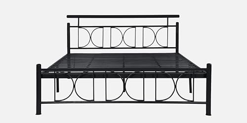 Image of Mexo Metal King Size Bed Without Storage | Wrought Iron Double Bed with Headboard & Footboard | Sturdy Powder Coated Platform Bed King Size Cot for BedroomLivingRoom Black (75x72)