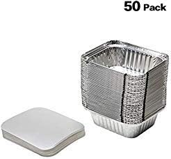 XIAFEI Aluminum Pans (100-Pack) - Aluminum Rectangular Foil Pans Table Deep Pans (6" x 4.9" x 1.77"), with PET Plastic Lids