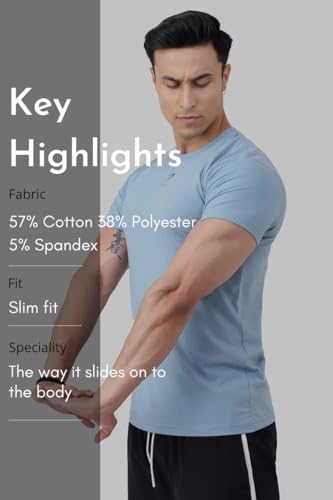 Image of FUAARK Men's Polyester-Cotton Blend Slim Fit Gym Workout & Sports T-Shirt
