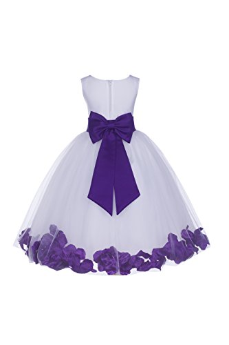 White Tulle Rose Petals Junior Flower Girl Dresses Christening Dresses 302T 2